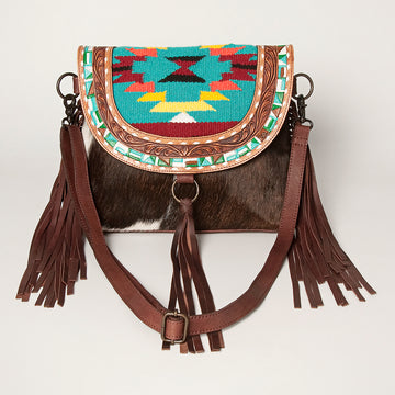 American Darling Messenger Hand Tooled Saddle Blanket Hair On Genuine Leather Women Bag Western Handbag Purse